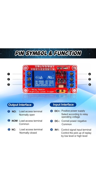 1 Channel Relay Board for Raspberry Pi with Opto-Isolated High or Low Level Trigger 5v 1 Channel Switch for Arduino