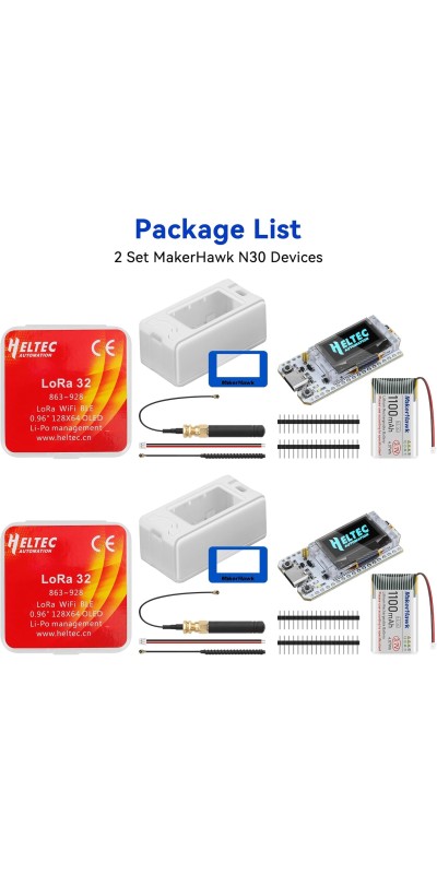 2 Pack ESP 32 Lo Ra V3 Development Board + 1100mAh Battery + Protect Case Set - with 915MHz Antenna and SX 1262 Surport WiFi Blue Tooth Lo Ra V3 Devices for Meshtastic Ar duino LoRawan IOT