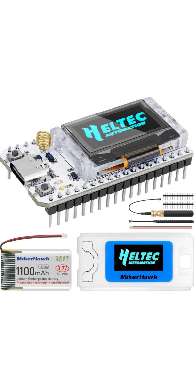 2 Pack ESP 32 Lo Ra V3 Development Board + 1100mAh Battery + Protect Case Set - with 915MHz Antenna and SX 1262 Surport WiFi Blue Tooth Lo Ra V3 Devices for Meshtastic Ar duino LoRawan IOT