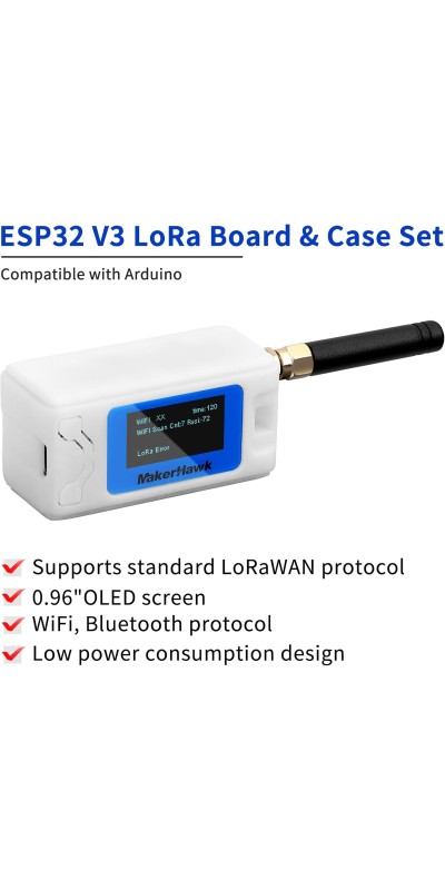 2 Pack ESP 32 Lo Ra V3 Development Board + 1100mAh Battery + Protect Case Set - with 915MHz Antenna and SX 1262 Surport WiFi Blue Tooth Lo Ra V3 Devices for Meshtastic Ar duino LoRawan IOT