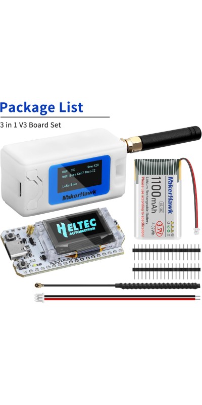 2 Pack ESP 32 Lo Ra V3 Development Board + 1100mAh Battery + Protect Case Set - with 915MHz Antenna and SX 1262 Surport WiFi Blue Tooth Lo Ra V3 Devices for Meshtastic Ar duino LoRawan IOT