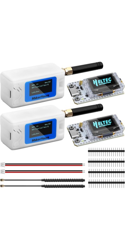 2 Pack ESP 32 Lo Ra V3 Development Board + 1100mAh Battery + Protect Case Set - with 915MHz Antenna and SX 1262 Surport WiFi Blue Tooth Lo Ra V3 Devices for Meshtastic Ar duino LoRawan IOT