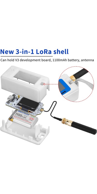 2 Pack ESP 32 Lo Ra V3 Development Board + 1100mAh Battery + Protect Case Set - with 915MHz Antenna and SX 1262 Surport WiFi Blue Tooth Lo Ra V3 Devices for Meshtastic Ar duino LoRawan IOT
