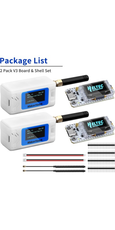 2 Pack ESP 32 Lo Ra V3 Development Board + 1100mAh Battery + Protect Case Set - with 915MHz Antenna and SX 1262 Surport WiFi Blue Tooth Lo Ra V3 Devices for Meshtastic Ar duino LoRawan IOT