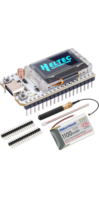 2 Pack ESP 32 Lo Ra V3 Development Board + 1100mAh Battery + Protect Case Set - with 915MHz Antenna and SX 1262 Surport WiFi Blue Tooth Lo Ra V3 Devices for Meshtastic Ar duino LoRawan IOT