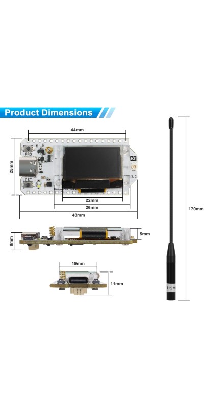 ESP32 LoRa V3 SX1262 Development Board with 0.96 inch OLED Display 240MHz CP2102 863-928 MHz Antenna for Ar duino Meshtastic LoRawan IOT (Upgraded Antenna)