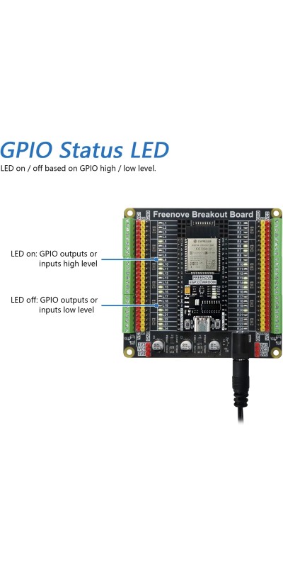Breakout Board for ESP32 / ESP32-S3 WROVER WROOM, Terminal Block Shield HAT with Pin Header, 5V 3.3V Power Outputs, GPIO Status LED