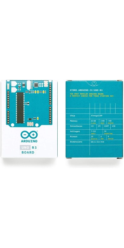 Uno REV3 [A000066] – ATmega328P Microcontroller, 16MHz, 14 Digital I/O Pins, 6 Analog Inputs, 32KB Flash, USB Connectivity, Compatible with Arduino IDE for DIY Projects and Prototyping