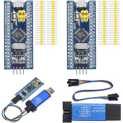 2PCS STM32F103C8T6 ARM STM32 Minimum System Development Board STM32F103C8T6 Core Learning Board + 1PCS ST-Link V2 Emulator Downloader Programmer, Random Color