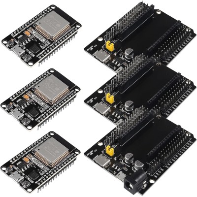 3 Set ESP32 ESP-32S WiFi Development Board NodeMCU ESP-WROOM-32 Microcontroller with ESP32 GPIO Breakout Board 30Pin Type-C Micro USB Dual Interface ESP32 Shield 30P Expansion Board