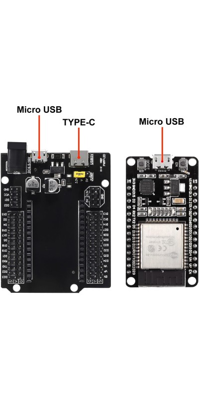 3 Set ESP32 ESP-32S WiFi Development Board NodeMCU ESP-WROOM-32 Microcontroller with ESP32 GPIO Breakout Board 30Pin Type-C Micro USB Dual Interface ESP32 Shield 30P Expansion Board