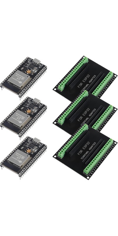 3 Set ESP32 ESP-32S WiFi Development Board NodeMCU ESP-WROOM-32 Microcontroller with ESP32 GPIO Breakout Board 30Pin Type-C Micro USB Dual Interface ESP32 Shield 30P Expansion Board