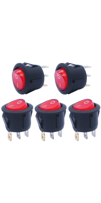 5pcs Snap-in AC110/120V Lighted Round Rocker Switch Illuminated Boat Toggle Power Switch Red Light SPST ON-Off 3 Pin AC 250V 6A 125V 10A, Use for Household Appliances MXU1-5-101NR