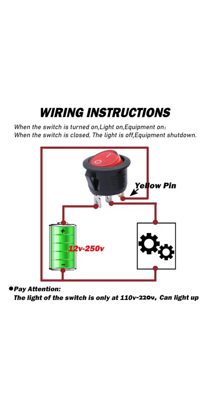 5pcs Snap-in AC110/120V Lighted Round Rocker Switch Illuminated Boat Toggle Power Switch Red Light SPST ON-Off 3 Pin AC 250V 6A 125V 10A, Use for Household Appliances MXU1-5-101NR