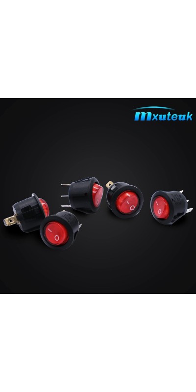 5pcs Snap-in AC110/120V Lighted Round Rocker Switch Illuminated Boat Toggle Power Switch Red Light SPST ON-Off 3 Pin AC 250V 6A 125V 10A, Use for Household Appliances MXU1-5-101NR