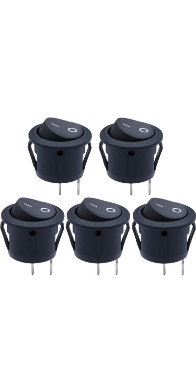 5pcs Snap-in AC110/120V Lighted Round Rocker Switch Illuminated Boat Toggle Power Switch Red Light SPST ON-Off 3 Pin AC 250V 6A 125V 10A, Use for Household Appliances MXU1-5-101NR