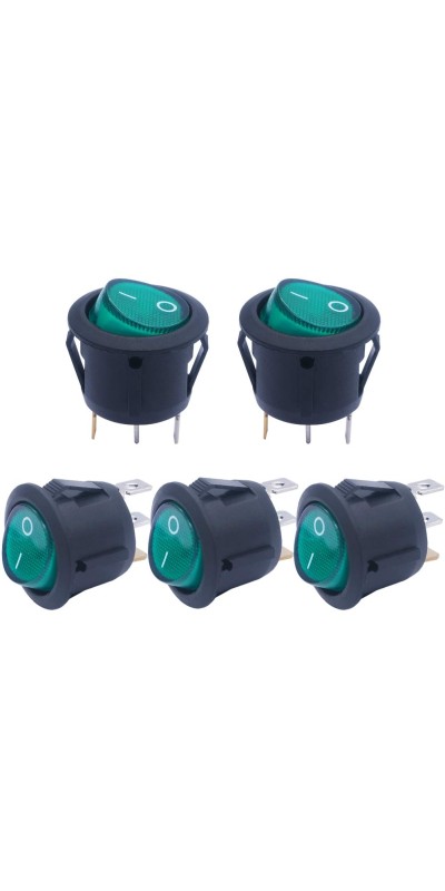 5pcs Snap-in AC110/120V Lighted Round Rocker Switch Illuminated Boat Toggle Power Switch Red Light SPST ON-Off 3 Pin AC 250V 6A 125V 10A, Use for Household Appliances MXU1-5-101NR