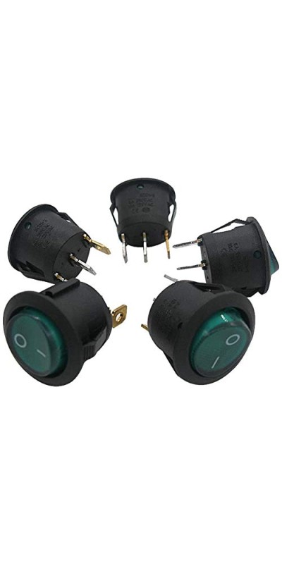 5pcs Snap-in AC110/120V Lighted Round Rocker Switch Illuminated Boat Toggle Power Switch Red Light SPST ON-Off 3 Pin AC 250V 6A 125V 10A, Use for Household Appliances MXU1-5-101NR