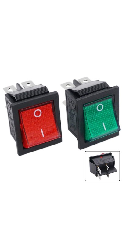 2Pcs Rocker Switch 4 Pins 2 Position ON/Off AC 10A/125V 6A/250V DPST Green and Red LED Light Illuminated Boat KCD4 Rocker Switch Toggle KCD2-201N-RG