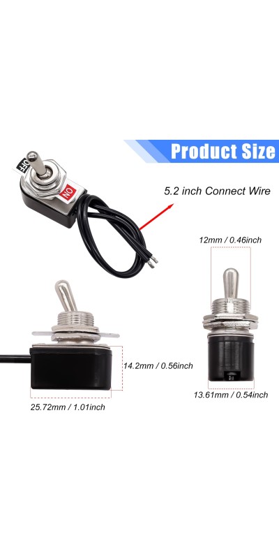 2pcs Toggle Switch SPST 2 Position Latching ON/Off 6A AC 125V /10A DC 12V Toggle switches Incidental 5.2 inch Connect Wire Rocker Arm Switch KNS-1