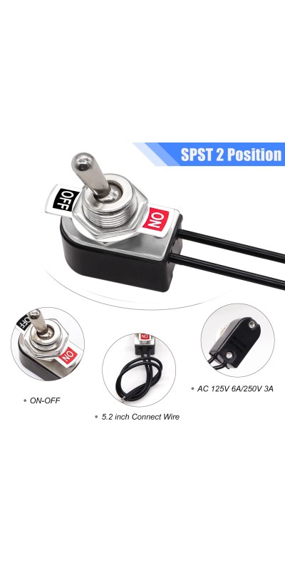 2pcs Toggle Switch SPST 2 Position Latching ON/Off 6A AC 125V /10A DC 12V Toggle switches Incidental 5.2 inch Connect Wire Rocker Arm Switch KNS-1