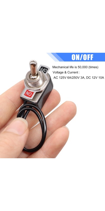 2pcs Toggle Switch SPST 2 Position Latching ON/Off 6A AC 125V /10A DC 12V Toggle switches Incidental 5.2 inch Connect Wire Rocker Arm Switch KNS-1