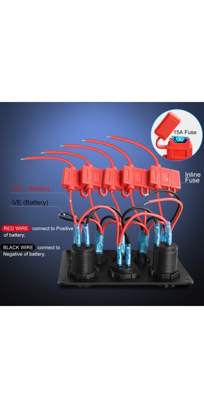 90101E 5Gang Multi-Function 5 Gang Rocker Dual USB Charger + Digital Volmeter +12V Outlet Pre-Wired Switch Panel with Circuit Breakers for RV Car Boat Truck Trailer,2 Years Warranty,Blue