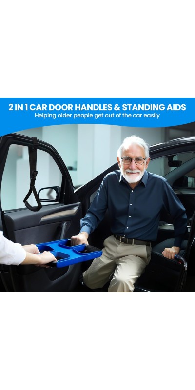 3pc Elderly Mobility Independence Assist Kit: Portable Lift Standing Aid, Car Door Assist Handle for Elderly & Adjustable Handrail Strap for Seniors, Disabled, Handicap & Pregnant to Convenient Travel