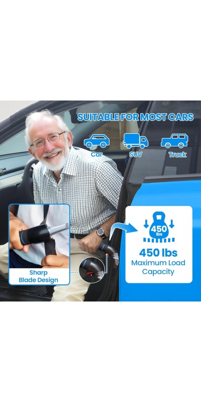 3pc Elderly Mobility Independence Assist Kit: Portable Lift Standing Aid, Car Door Assist Handle for Elderly & Adjustable Handrail Strap for Seniors, Disabled, Handicap & Pregnant to Convenient Travel