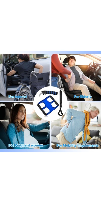 3pc Elderly Mobility Independence Assist Kit: Portable Lift Standing Aid, Car Door Assist Handle for Elderly & Adjustable Handrail Strap for Seniors, Disabled, Handicap & Pregnant to Convenient Travel