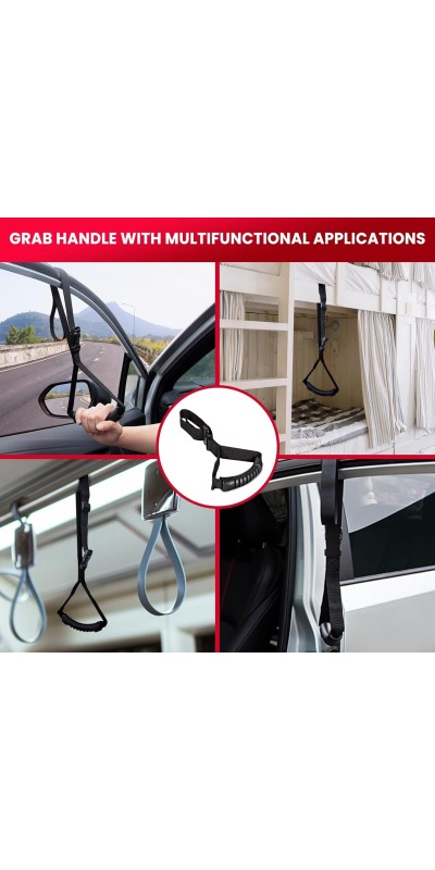 3pc Elderly Mobility Independence Assist Kit: Portable Lift Standing Aid, Car Door Assist Handle for Elderly & Adjustable Handrail Strap for Seniors, Disabled, Handicap & Pregnant to Convenient Travel