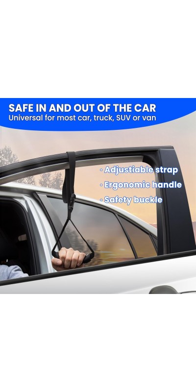 3pc Elderly Mobility Independence Assist Kit: Portable Lift Standing Aid, Car Door Assist Handle for Elderly & Adjustable Handrail Strap for Seniors, Disabled, Handicap & Pregnant to Convenient Travel
