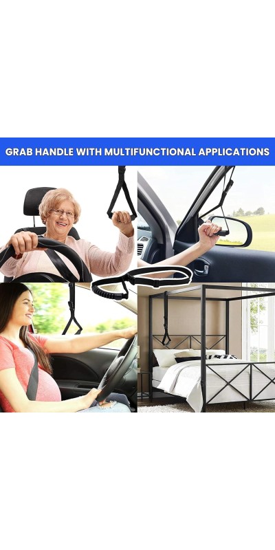 3pc Elderly Mobility Independence Assist Kit: Portable Lift Standing Aid, Car Door Assist Handle for Elderly & Adjustable Handrail Strap for Seniors, Disabled, Handicap & Pregnant to Convenient Travel