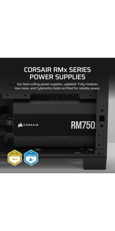 RM1000x Fully Modular Low-Noise ATX Power Supply – ATX 3.1 Compliant – PCIe 5.1 Support – Cybenetics Gold Efficiency – Native 12V-2x6 Connector – Black
