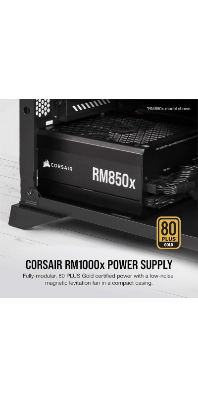 RM1000x Fully Modular Low-Noise ATX Power Supply – ATX 3.1 Compliant – PCIe 5.1 Support – Cybenetics Gold Efficiency – Native 12V-2x6 Connector – Black