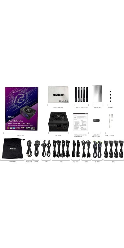 PG 1600G ATX 3.1 1600W Power Supply PCle5.1 10 Years Warranty Fully Modular Japanese Capacitor Phantom Gaming PG-1600G 80 Plus Gold Cybenetics Platinum 12V-2x6 Cables