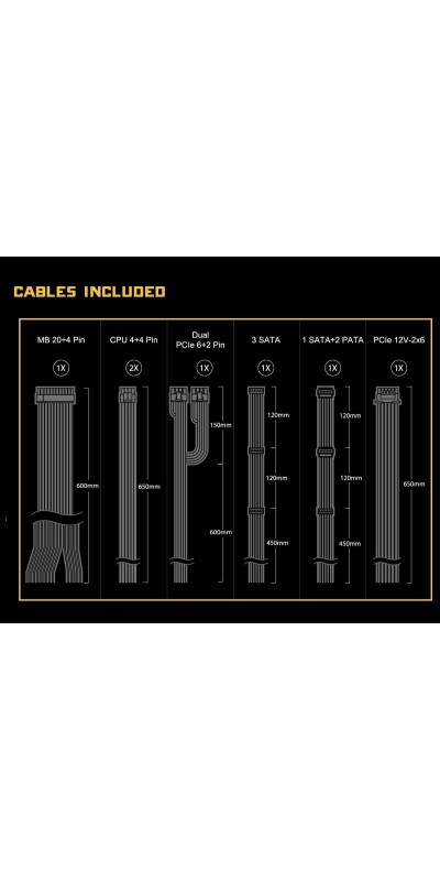 PG 1600G ATX 3.1 1600W Power Supply PCle5.1 10 Years Warranty Fully Modular Japanese Capacitor Phantom Gaming PG-1600G 80 Plus Gold Cybenetics Platinum 12V-2x6 Cables