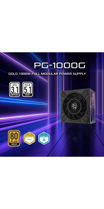 PG 1600G ATX 3.1 1600W Power Supply PCle5.1 10 Years Warranty Fully Modular Japanese Capacitor Phantom Gaming PG-1600G 80 Plus Gold Cybenetics Platinum 12V-2x6 Cables
