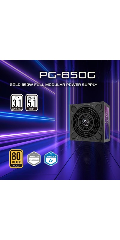 PG 1600G ATX 3.1 1600W Power Supply PCle5.1 10 Years Warranty Fully Modular Japanese Capacitor Phantom Gaming PG-1600G 80 Plus Gold Cybenetics Platinum 12V-2x6 Cables