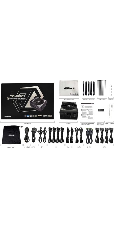 PG 1600G ATX 3.1 1600W Power Supply PCle5.1 10 Years Warranty Fully Modular Japanese Capacitor Phantom Gaming PG-1600G 80 Plus Gold Cybenetics Platinum 12V-2x6 Cables
