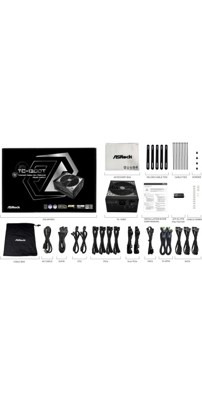 PG 1600G ATX 3.1 1600W Power Supply PCle5.1 10 Years Warranty Fully Modular Japanese Capacitor Phantom Gaming PG-1600G 80 Plus Gold Cybenetics Platinum 12V-2x6 Cables