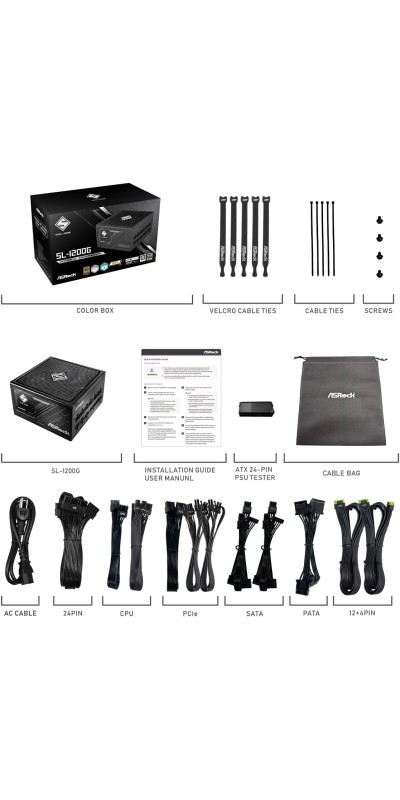PG 1600G ATX 3.1 1600W Power Supply PCle5.1 10 Years Warranty Fully Modular Japanese Capacitor Phantom Gaming PG-1600G 80 Plus Gold Cybenetics Platinum 12V-2x6 Cables
