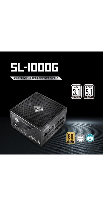 PG 1600G ATX 3.1 1600W Power Supply PCle5.1 10 Years Warranty Fully Modular Japanese Capacitor Phantom Gaming PG-1600G 80 Plus Gold Cybenetics Platinum 12V-2x6 Cables