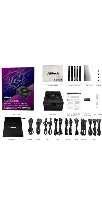 PG 1600G ATX 3.1 1600W Power Supply PCle5.1 10 Years Warranty Fully Modular Japanese Capacitor Phantom Gaming PG-1600G 80 Plus Gold Cybenetics Platinum 12V-2x6 Cables