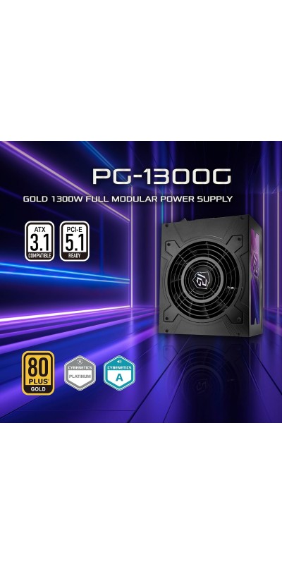 PG 1600G ATX 3.1 1600W Power Supply PCle5.1 10 Years Warranty Fully Modular Japanese Capacitor Phantom Gaming PG-1600G 80 Plus Gold Cybenetics Platinum 12V-2x6 Cables