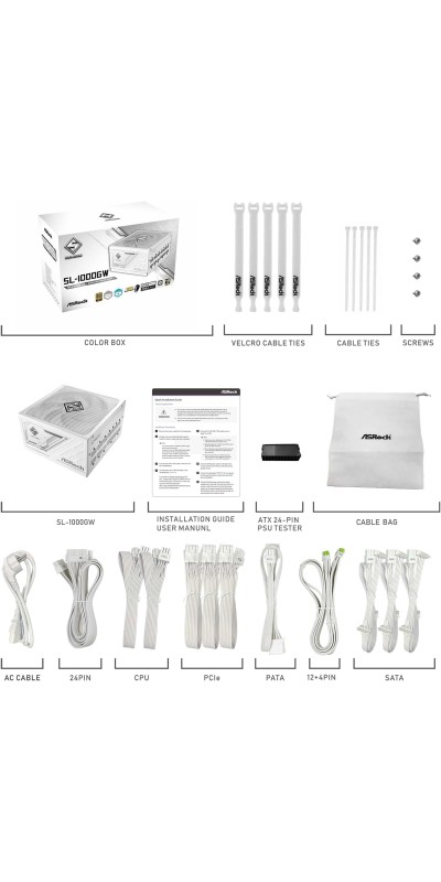 PG 1600G ATX 3.1 1600W Power Supply PCle5.1 10 Years Warranty Fully Modular Japanese Capacitor Phantom Gaming PG-1600G 80 Plus Gold Cybenetics Platinum 12V-2x6 Cables