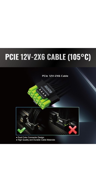 PG 1600G ATX 3.1 1600W Power Supply PCle5.1 10 Years Warranty Fully Modular Japanese Capacitor Phantom Gaming PG-1600G 80 Plus Gold Cybenetics Platinum 12V-2x6 Cables