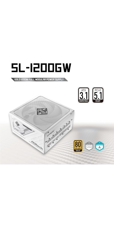 PG 1600G ATX 3.1 1600W Power Supply PCle5.1 10 Years Warranty Fully Modular Japanese Capacitor Phantom Gaming PG-1600G 80 Plus Gold Cybenetics Platinum 12V-2x6 Cables