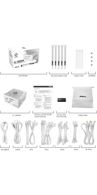 PG 1600G ATX 3.1 1600W Power Supply PCle5.1 10 Years Warranty Fully Modular Japanese Capacitor Phantom Gaming PG-1600G 80 Plus Gold Cybenetics Platinum 12V-2x6 Cables