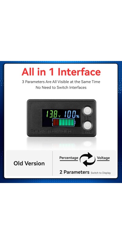 Waterproof Battery Monitor 12V 24V 36V 48V 72V Battery Meter 8-100V, Battery Capacity Tester LCD Display Color Screen Backlight, Fit for Car Golf Cart RV Marine